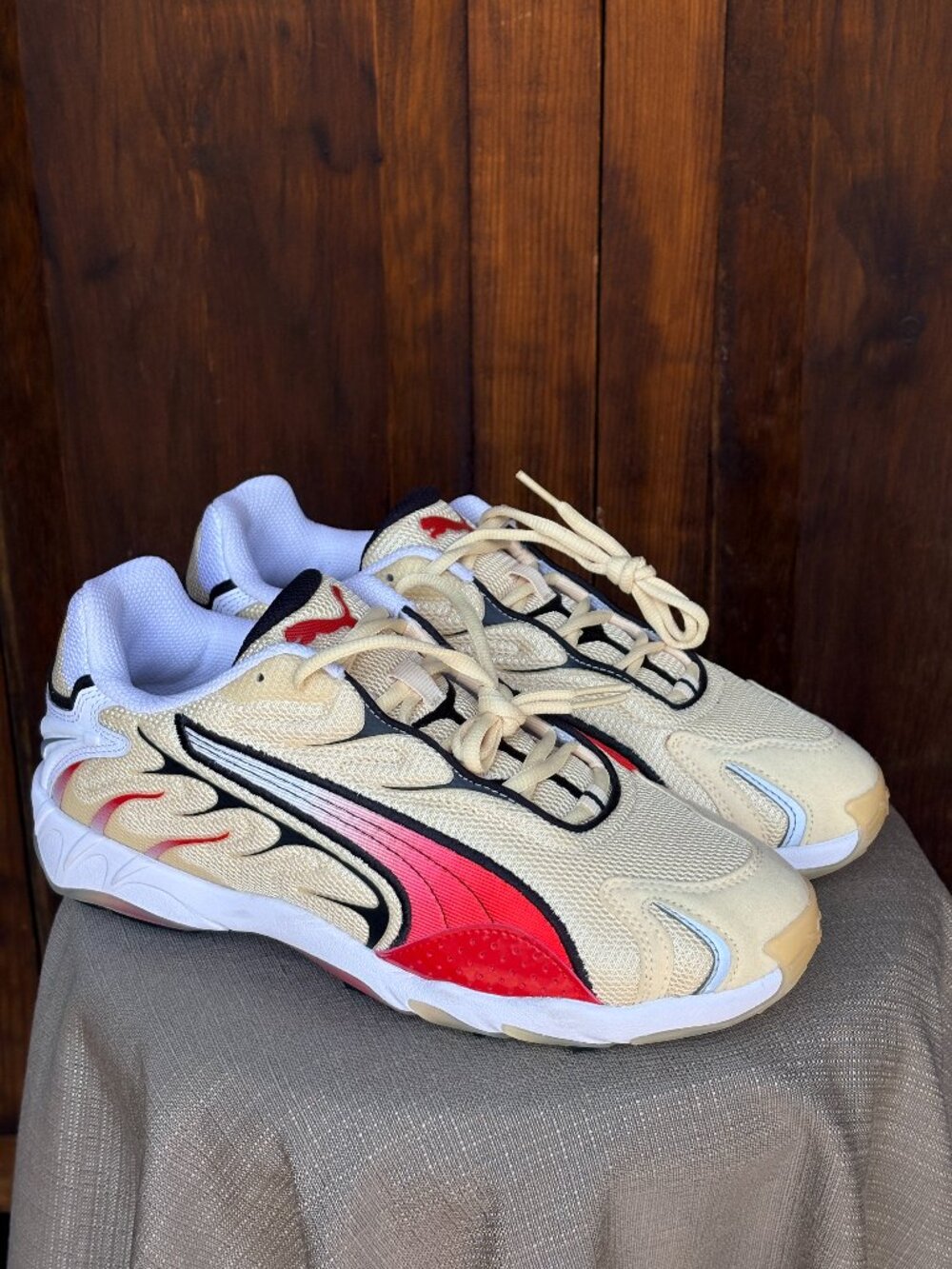 Puma Inhale Grid Sand Cream White Red Running Lifestyle Sneakers NWOT Size 9